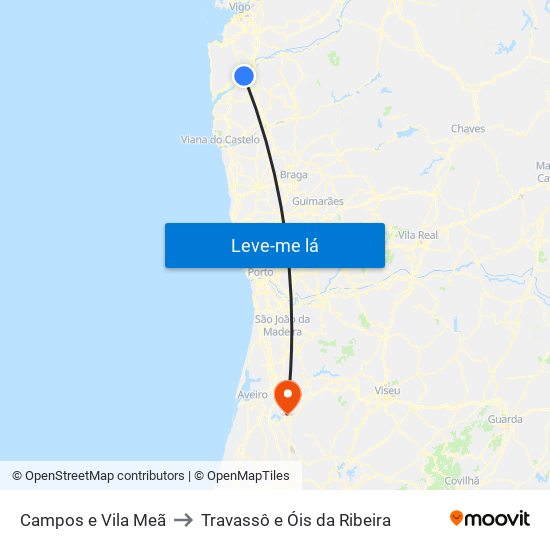 Campos e Vila Meã to Travassô e Óis da Ribeira map