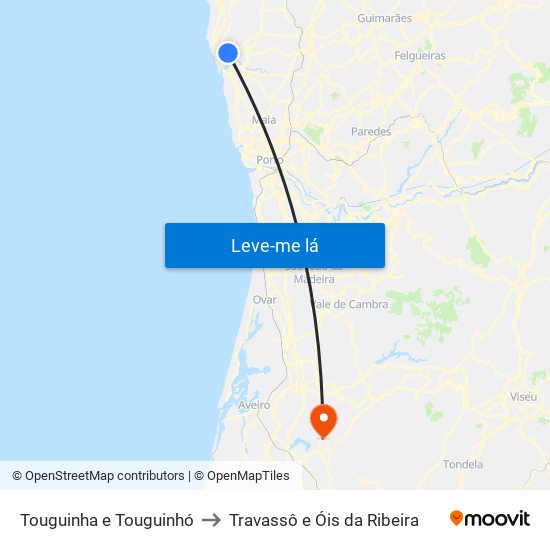 Touguinha e Touguinhó to Travassô e Óis da Ribeira map
