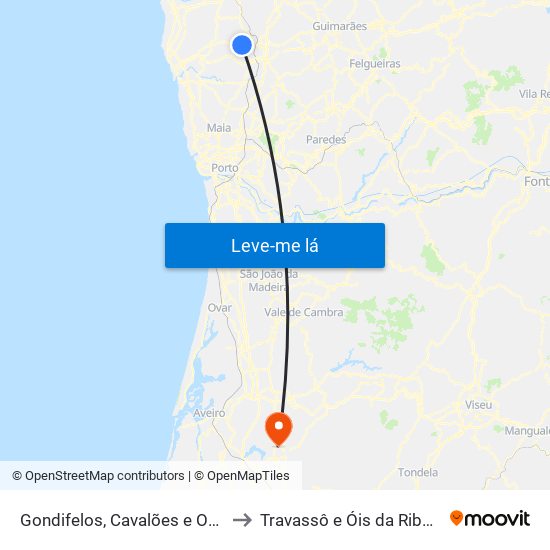 Gondifelos, Cavalões e Outiz to Travassô e Óis da Ribeira map