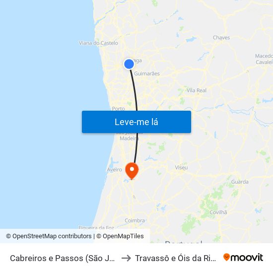 Cabreiros e Passos (São Julião) to Travassô e Óis da Ribeira map