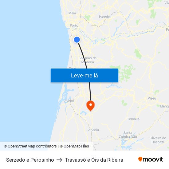 Serzedo e Perosinho to Travassô e Óis da Ribeira map