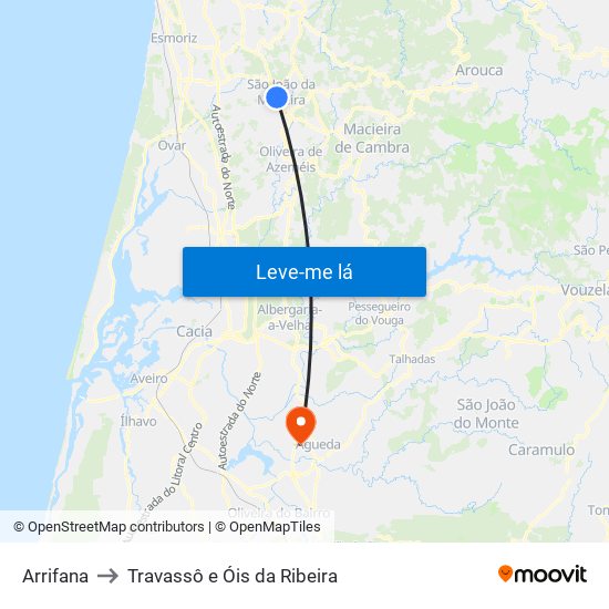 Arrifana to Travassô e Óis da Ribeira map