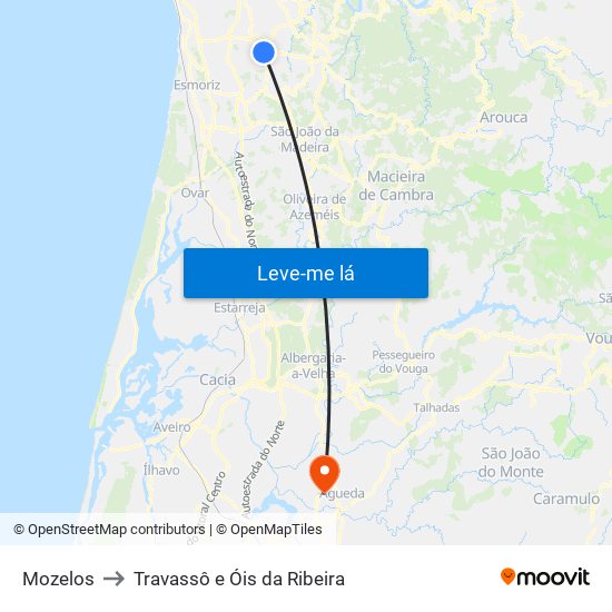 Mozelos to Travassô e Óis da Ribeira map