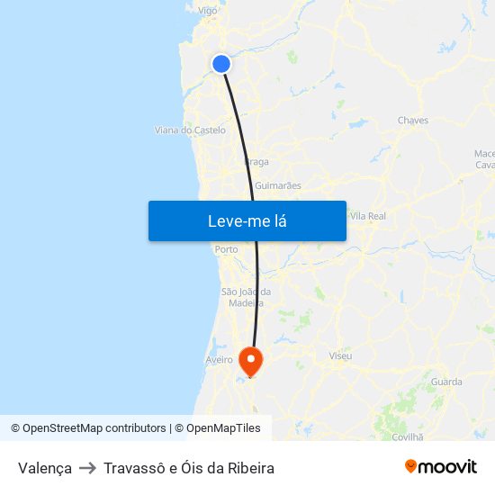 Valença to Travassô e Óis da Ribeira map