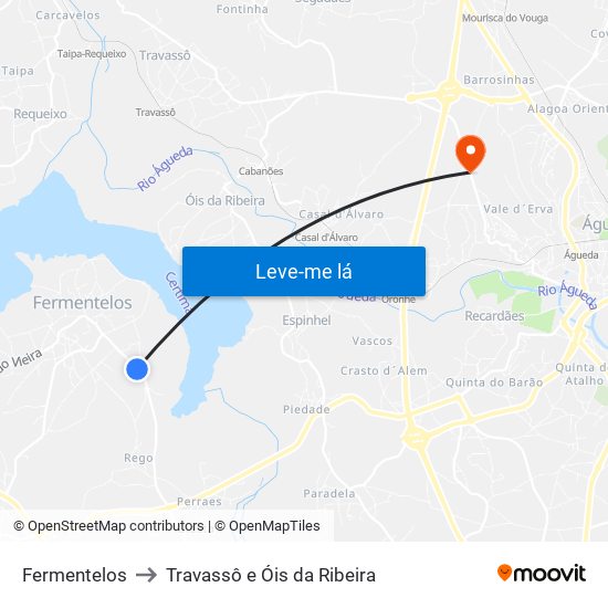 Fermentelos to Travassô e Óis da Ribeira map