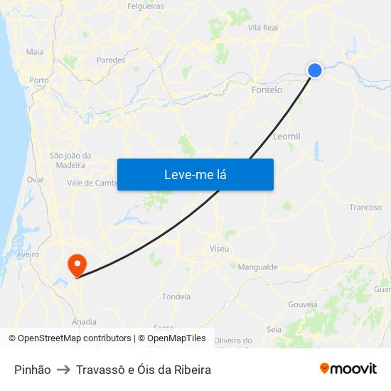 Pinhão to Travassô e Óis da Ribeira map