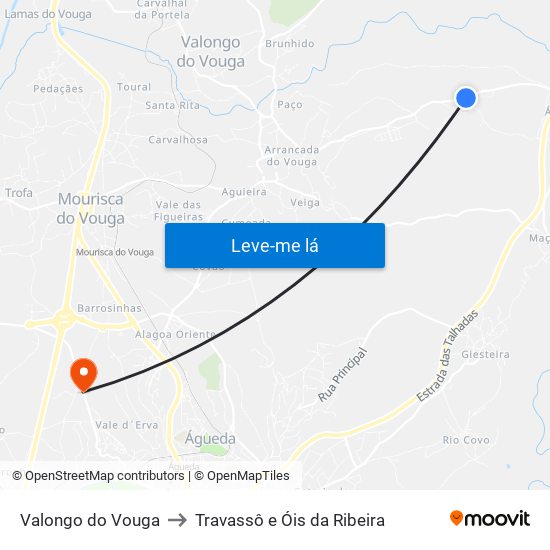 Valongo do Vouga to Travassô e Óis da Ribeira map