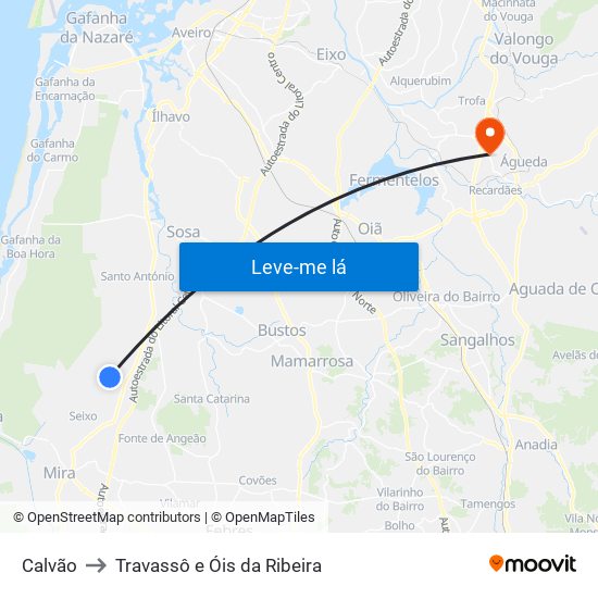 Calvão to Travassô e Óis da Ribeira map