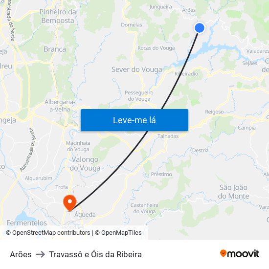 Arões to Travassô e Óis da Ribeira map