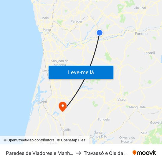 Paredes de Viadores e Manhuncelos to Travassô e Óis da Ribeira map