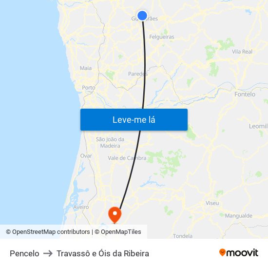 Pencelo to Travassô e Óis da Ribeira map