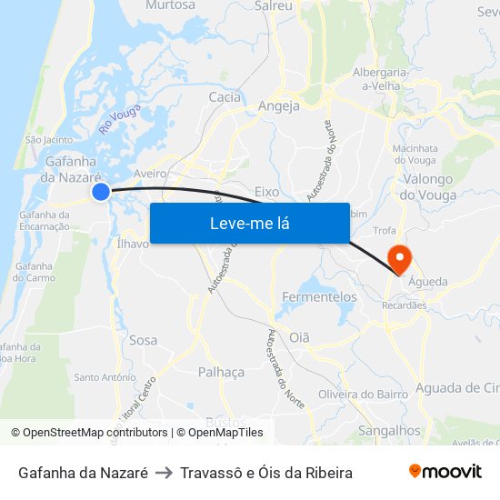 Gafanha da Nazaré to Travassô e Óis da Ribeira map