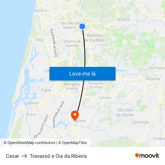 Cesar to Travassô e Óis da Ribeira map