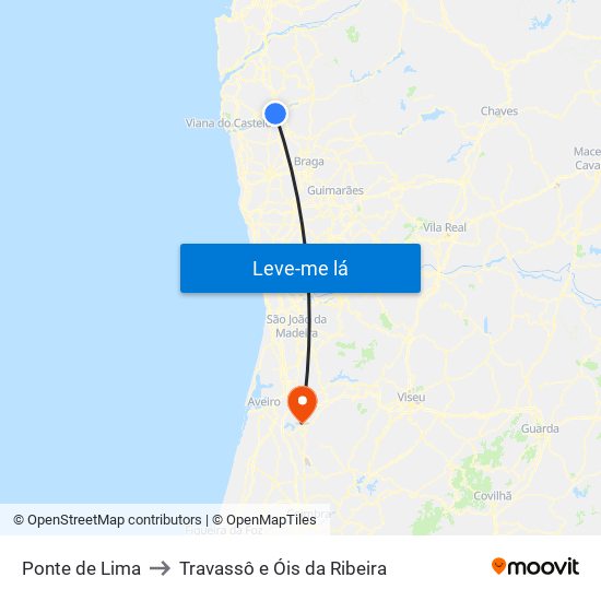 Ponte de Lima to Travassô e Óis da Ribeira map