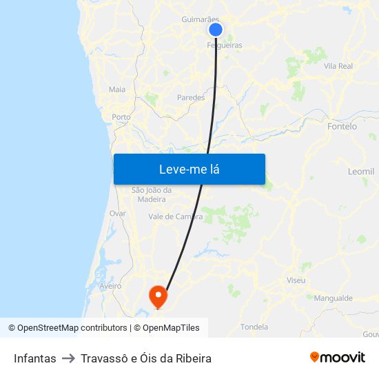 Infantas to Travassô e Óis da Ribeira map