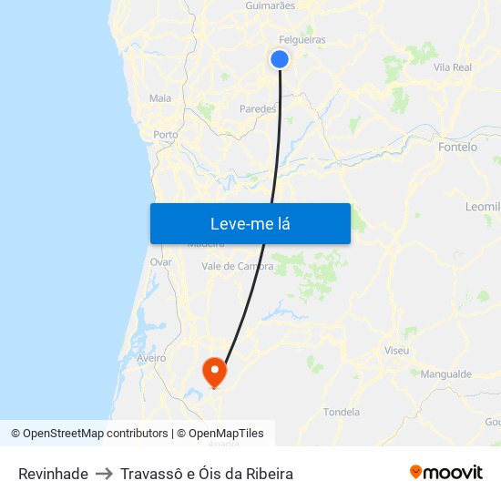 Revinhade to Travassô e Óis da Ribeira map