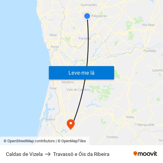 Caldas de Vizela to Travassô e Óis da Ribeira map