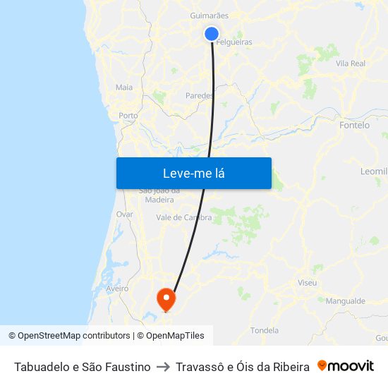 Tabuadelo e São Faustino to Travassô e Óis da Ribeira map