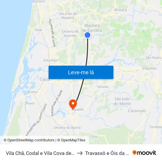 Vila Chã, Codal e Vila Cova de Perrinho to Travassô e Óis da Ribeira map