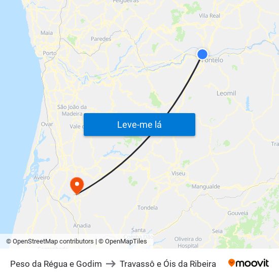 Peso da Régua e Godim to Travassô e Óis da Ribeira map