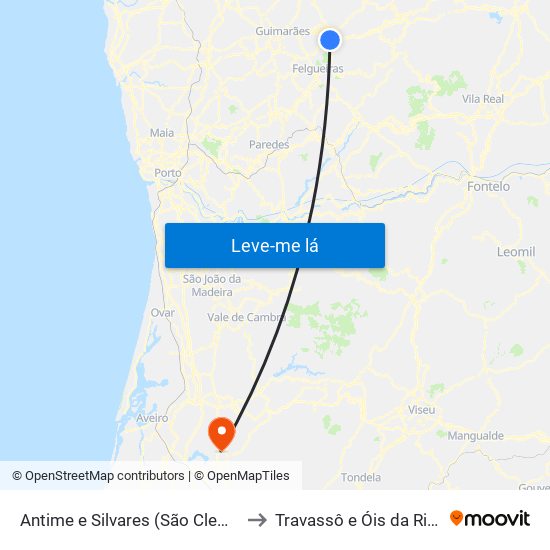 Antime e Silvares (São Clemente) to Travassô e Óis da Ribeira map