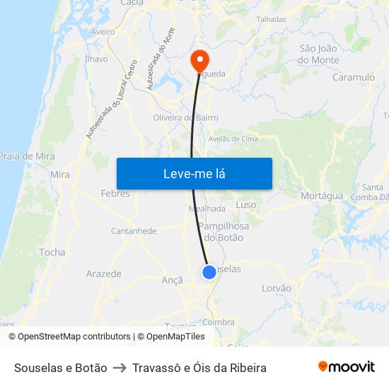 Souselas e Botão to Travassô e Óis da Ribeira map