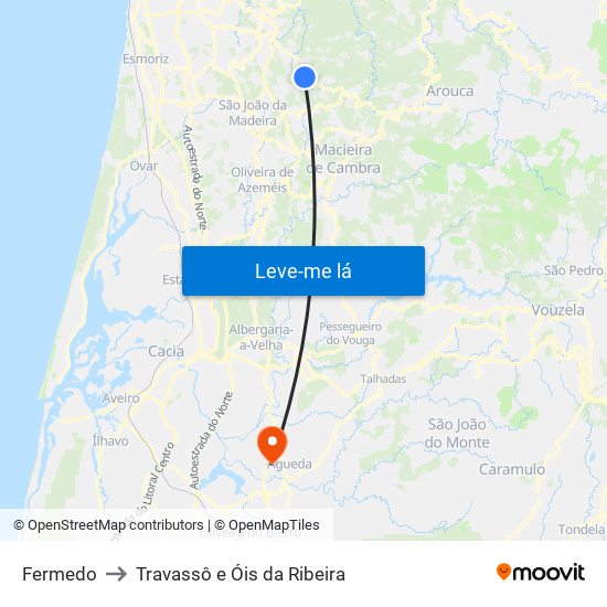 Fermedo to Travassô e Óis da Ribeira map