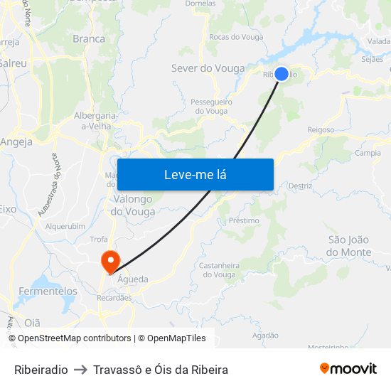 Ribeiradio to Travassô e Óis da Ribeira map