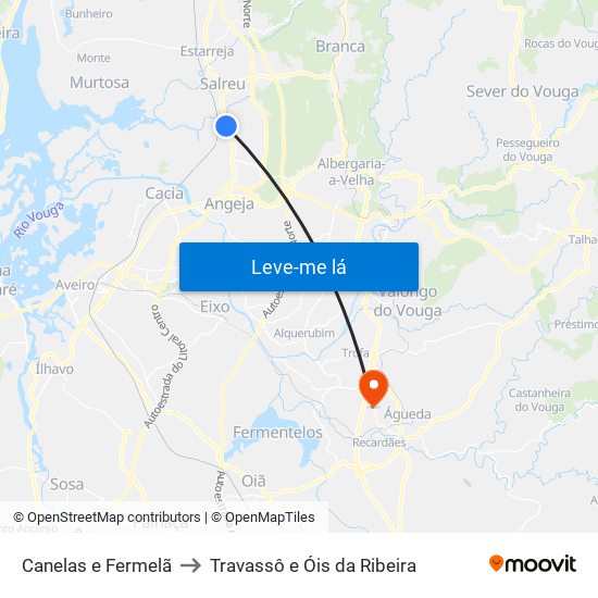 Canelas e Fermelã to Travassô e Óis da Ribeira map