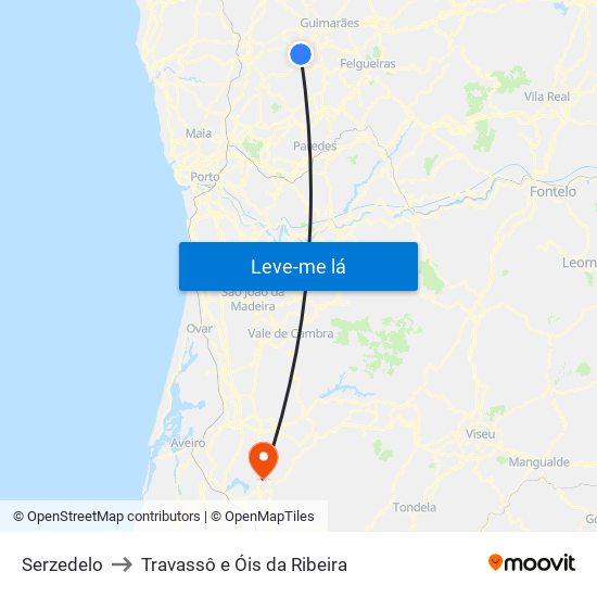 Serzedelo to Travassô e Óis da Ribeira map