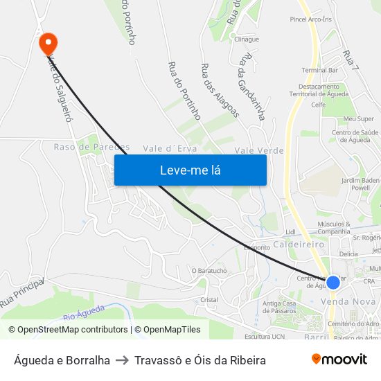 Águeda e Borralha to Travassô e Óis da Ribeira map