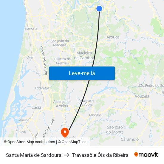 Santa Maria de Sardoura to Travassô e Óis da Ribeira map