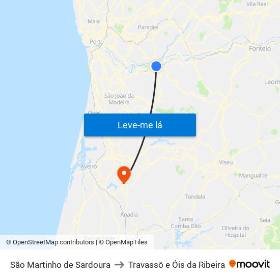 São Martinho de Sardoura to Travassô e Óis da Ribeira map