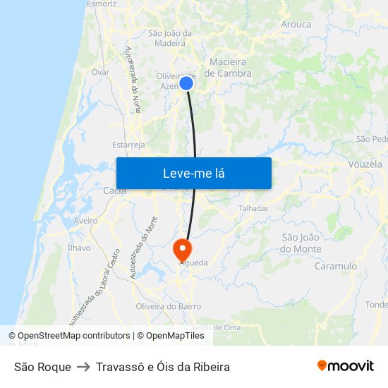 São Roque to Travassô e Óis da Ribeira map