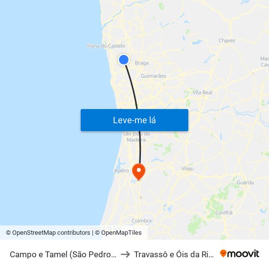 Campo e Tamel (São Pedro Fins) to Travassô e Óis da Ribeira map