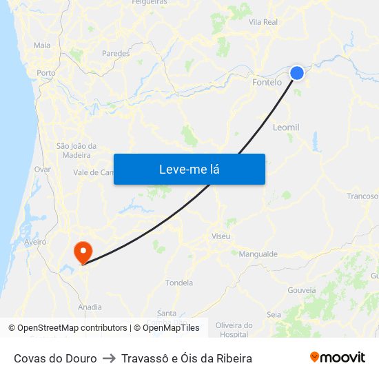 Covas do Douro to Travassô e Óis da Ribeira map