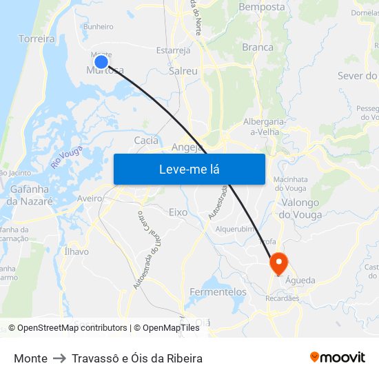 Monte to Travassô e Óis da Ribeira map