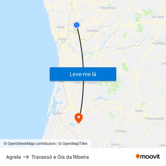 Agrela to Travassô e Óis da Ribeira map