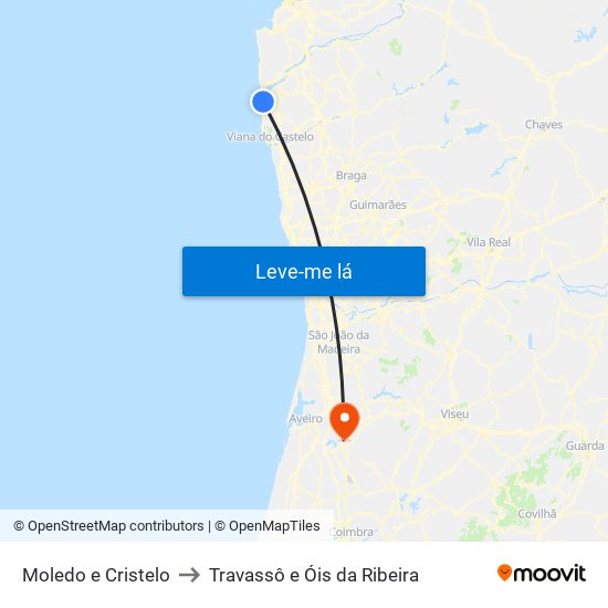 Moledo e Cristelo to Travassô e Óis da Ribeira map