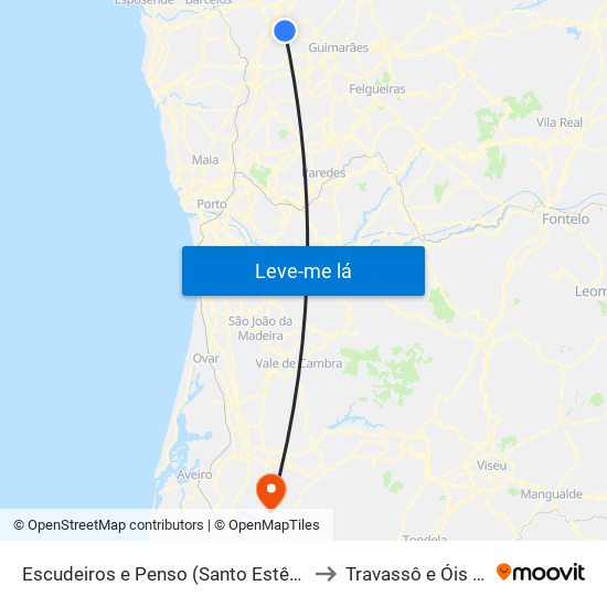 Escudeiros e Penso (Santo Estêvão e São Vicente) to Travassô e Óis da Ribeira map