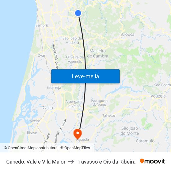 Canedo, Vale e Vila Maior to Travassô e Óis da Ribeira map