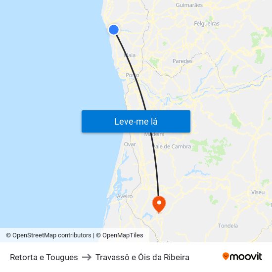 Retorta e Tougues to Travassô e Óis da Ribeira map