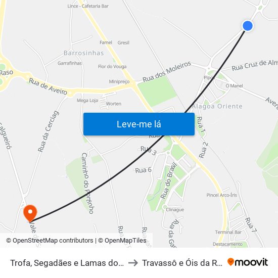 Trofa, Segadães e Lamas do Vouga to Travassô e Óis da Ribeira map