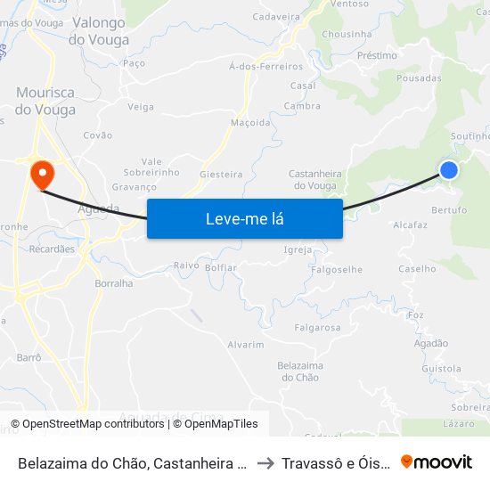 Belazaima do Chão, Castanheira do Vouga e Agadão to Travassô e Óis da Ribeira map