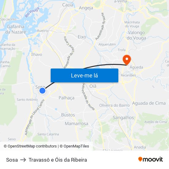 Sosa to Travassô e Óis da Ribeira map