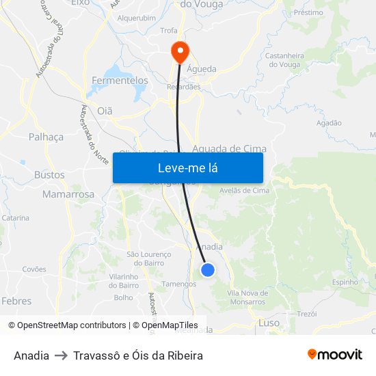 Anadia to Travassô e Óis da Ribeira map