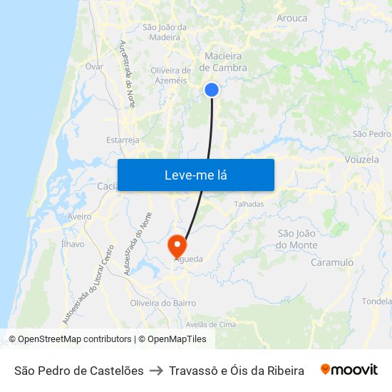 São Pedro de Castelões to Travassô e Óis da Ribeira map