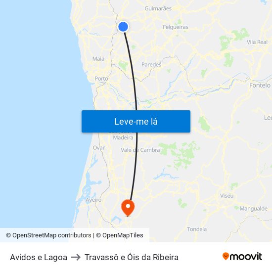 Avidos e Lagoa to Travassô e Óis da Ribeira map