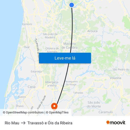 Rio Mau to Travassô e Óis da Ribeira map