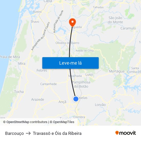 Barcouço to Travassô e Óis da Ribeira map